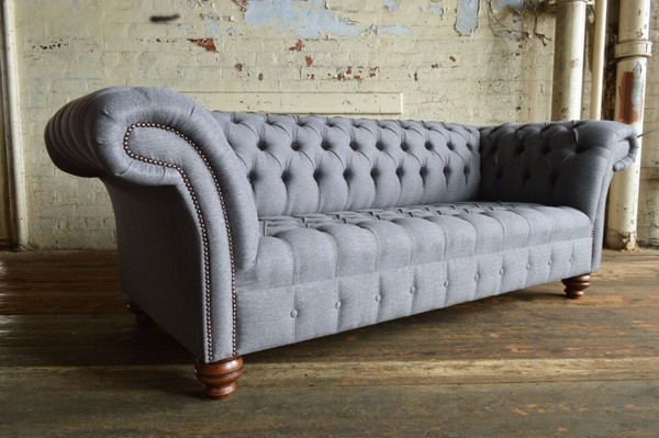 Chesterfield 3 Sitzer Designer Sofa Couch Polster Sofas Couchen Stoff Textil Neu-image