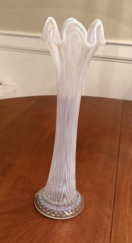 VTG 1910 EAPG Fenton Glass French White Opalescent Swung Vase 12 1/4” Tall