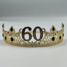 60th Birthday Crown Gold Tone Black Rhinestone Tiara Men Women Party Decor