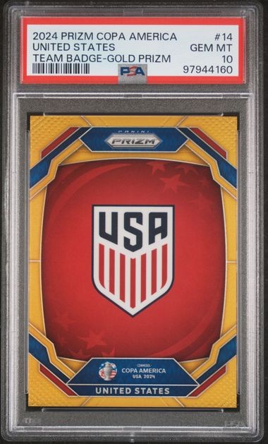 2024 Prizm Copa America United States #14 Team USA Badge Gold Prizm /10 PSA 10
