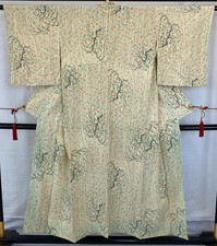 Japanese Vintage Kimono Polyester White Komon Traditional Authentic Length 55 in