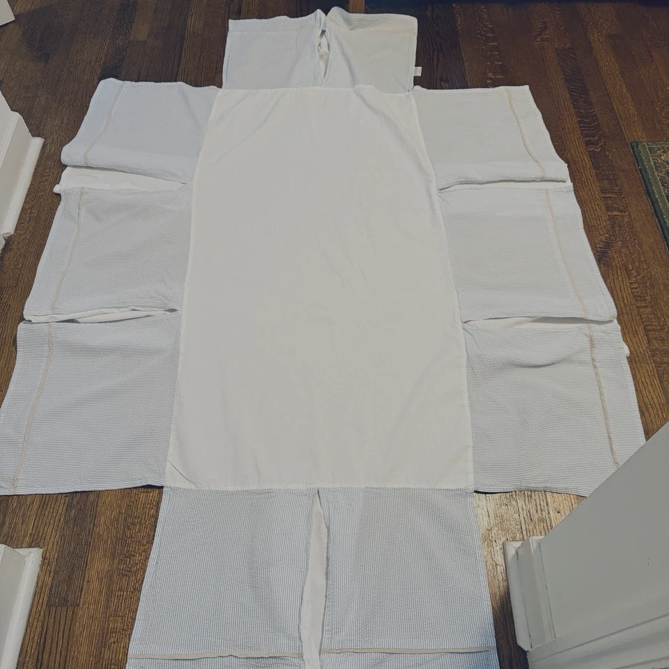 Restoration Hardware Crib Bedding Set Skirt 2 Sheets 2 Blankets Seersucker Blue - Image 2 of 4