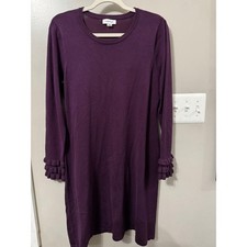 Calvin Klein Women’s Sweater Dress Size Large Plum Mid Length Ruffle Sleeves