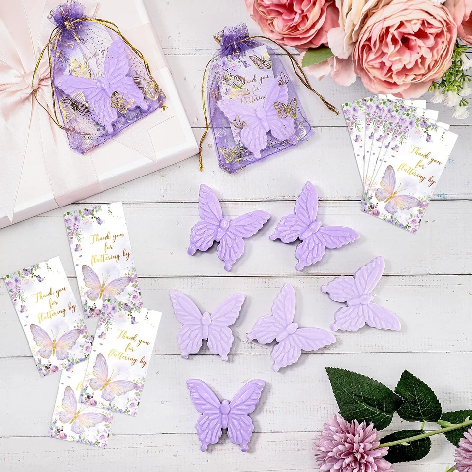 Juego de 50 favores de baby shower con tema mariposa para invitados favores de jabón mariposa con... Foto 4 de 4