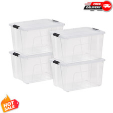 IRIS USA 60 Qt Storage Bins with Lids 4 Pack Clear Latching Totes Stackable