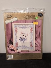 Something Special Counted Cross Stitch White Cat Picture 9x12 Vintage NEW