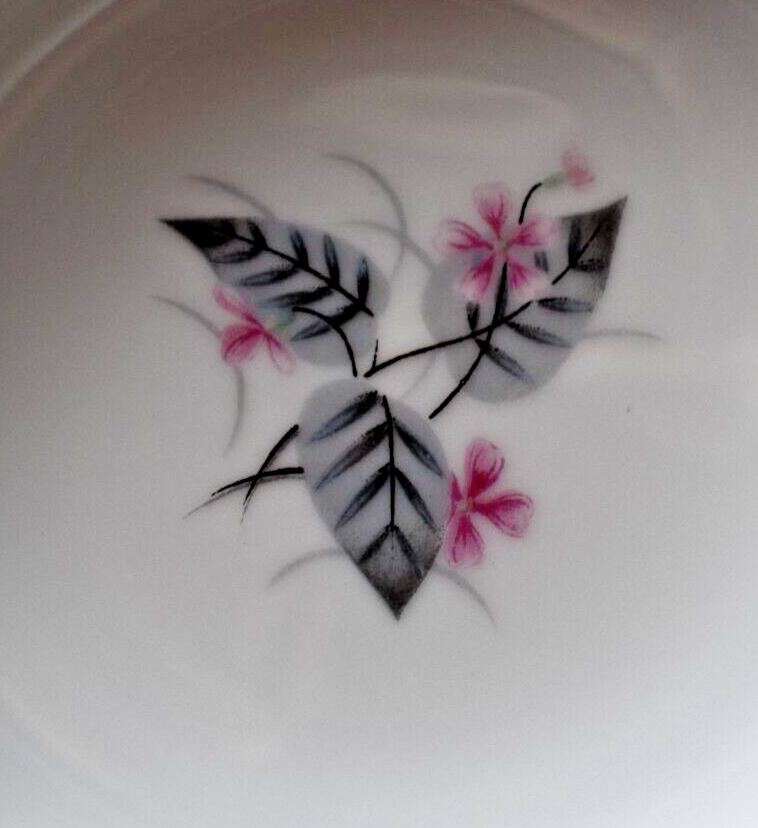 4 NARUMI Fine China Japan LYRIC Saucers Pink Flower Gray Leaves 5.25