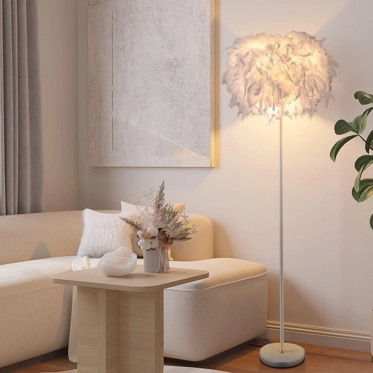 ELINKUME Floor Lamp Elegant and Fashionable Feather Floor Lamp White Modern Fe