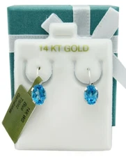 GENUINE 2.24 Cts BLUE TOPAZ DANGLING EARRINGS 14K WHITE GOLD - Free Appraisal
