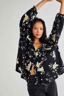Free People Blusentop Blushing Blossom Blumenmuster, schwarz, X-Small, UVP 108 $