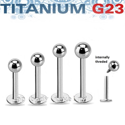 G23 Titanium Internally Threaded Labret Monroe Tragus Stud 16G 14G 1/4''- 1/2''