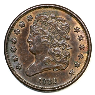 1832 C-2 R-2 Classic Head Half Cent Coin 1/2c