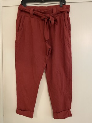 Pure + Good Crop Bow Capris Pants Red Pull On Tie Belt Hem Bow  Beachy Flaws