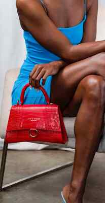Ivan Troy Women Kayla Red Leather Italian Top Handle Handbags Detachable Strap