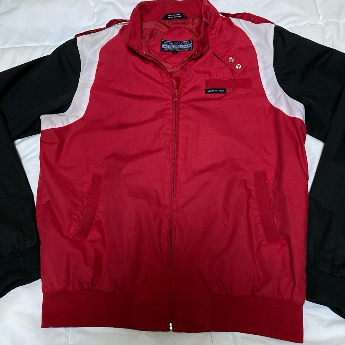 Vintage Members Only Jacket Iconic Racer Rare Tricolor Red Black White Sz L  EUC