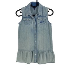 GANT Ragazze Blu Corda Script Denim Camicia Abito Taglia 7-8 Anni 122/128 CM