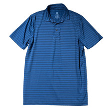 Champion Polo Shirt Mens Medium Dark Blue Striped Collar Golf Active Performance