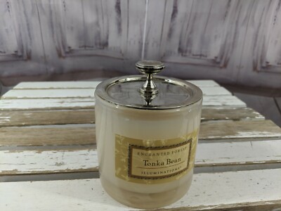 New Tonka Bean Enchanted Forest Candle by Illuminations 90 hours With Lid 9.5 0z