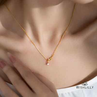 Gold zierliche Weiden Halskette von Wishlilly   Geschenk für Sie   Geschenke für Mama   Geburt