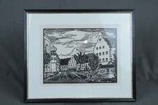 Christian Huber Dachauer Maler Holzschnitt Rathaus Dachau gerahmt signiert