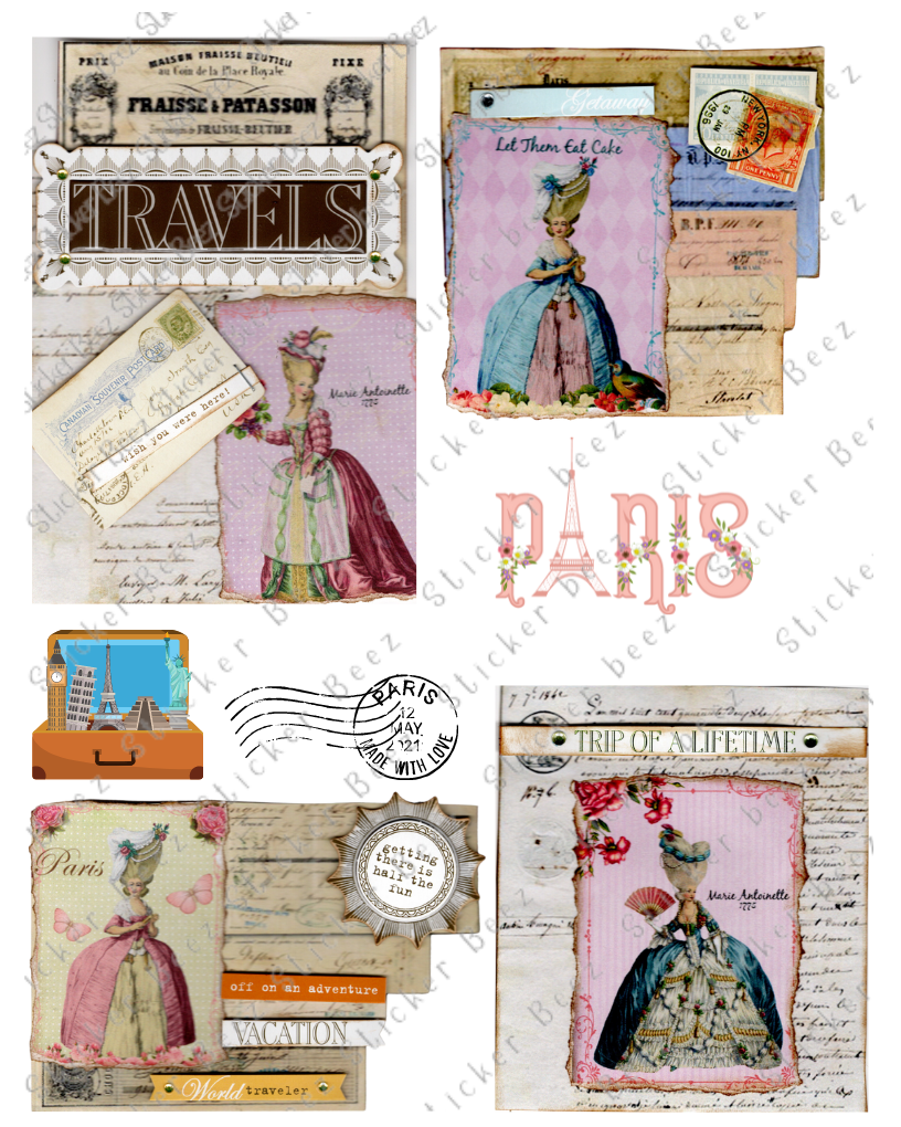 Paris Vacation Collage Sheet Supplies Scrapbooks Junk Journals Card Making