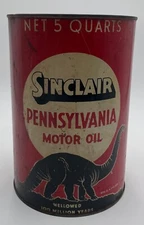 VINTAGE SINCLAIR PENNSYLVANIA MOTOR OIL 5 QUART TIN CAN DINO DINOSAUR