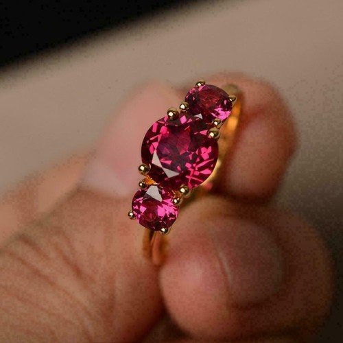 Round Cut 3.00 Ct Natural Ruby Diamond Engagement Ring 14K Yellow Gold - Picture 2 of 5
