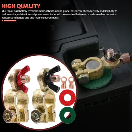 2x Solid Brass Battery Terminal Connector Top Post End Clamps Set for Car Marine - Picture 6 of 9