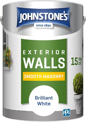 Johnstone's Außenwand glatt Mauerwerk 15Y Farbe Brillantweiß 5L schnelltrocknend
