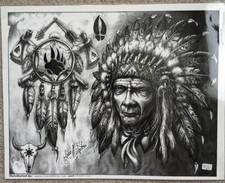 Tattoo Studio Shop Flash Single Native American Indian Chief 11" X 14" Print