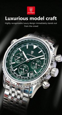 Herren Luxus Militäruhr, Chronograph 3ATM Wasserdicht, Sport, Edelstahl, Leuchte