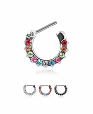 316L Surgical Steel Septum Clicker Nose Ring Ear Cartilage CZ Gauge 14G 16G