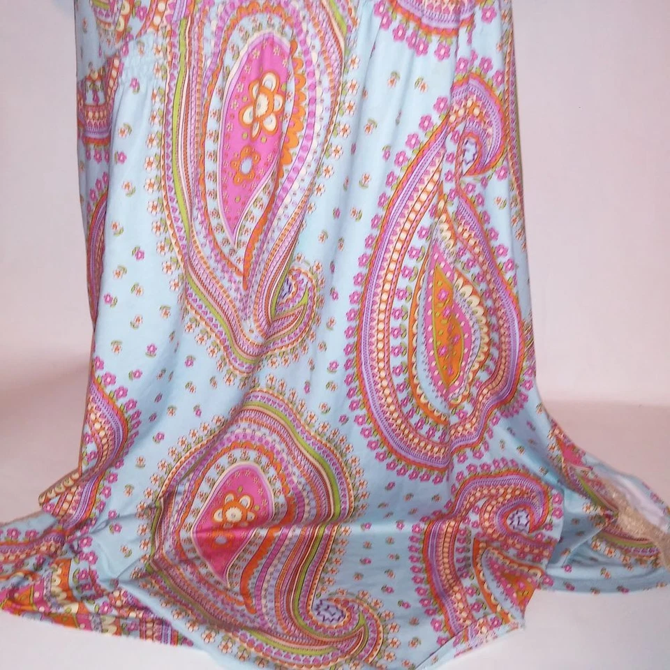 Betseyville Lencería Chemise Slip Vestido de Noche XL Azul Rosa Paisley Retro Manga Y2K Foto 4 de 4