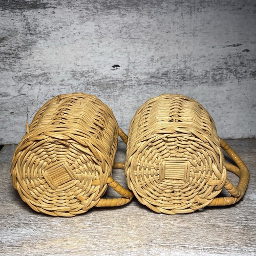Lote de 4 portavasos boho vintage años 70 mimbre ratán con asas 4,5x3,5" RARO - Imagen 13 de 24