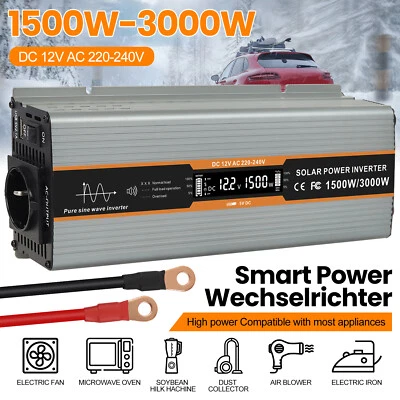 WERCHTAY 1500W 3000W Reiner Sinus Spannungswandler 12V - 230V Inverter Wechselrichter LCD