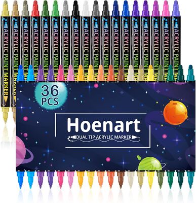 36 Farben Dual Tip Acrylstifte, Wasserfest Acrylmarker für Holz, Leinwand