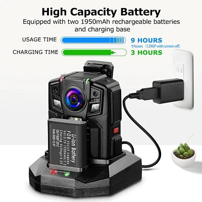 BOBLOV D7 HD 1296P Body Camera with Audio 9H Record Cam Night Vision camcorder