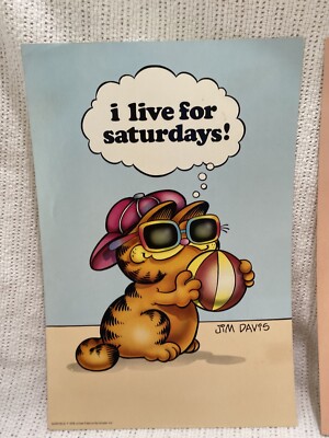GARFIELD 西ドイツ製 80年代 当時物 ミニポスター vntg garfield posters (3) i live for saturdays!-IT WOULD TAKE