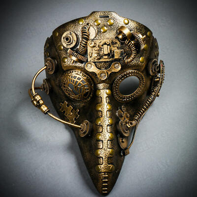 Steampunk Halloween Costume Plague Death Doctor Full Face Masquerade Mask Gold