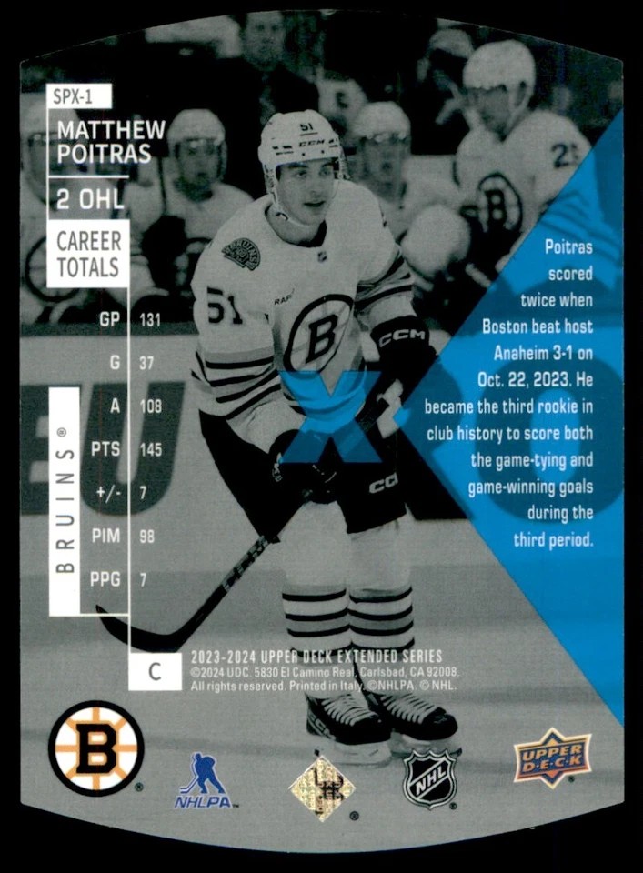 2023-24 Upper Deck Extended Series SPX Holoview Matthew Poitras #SPX1 - Image 2 of 2