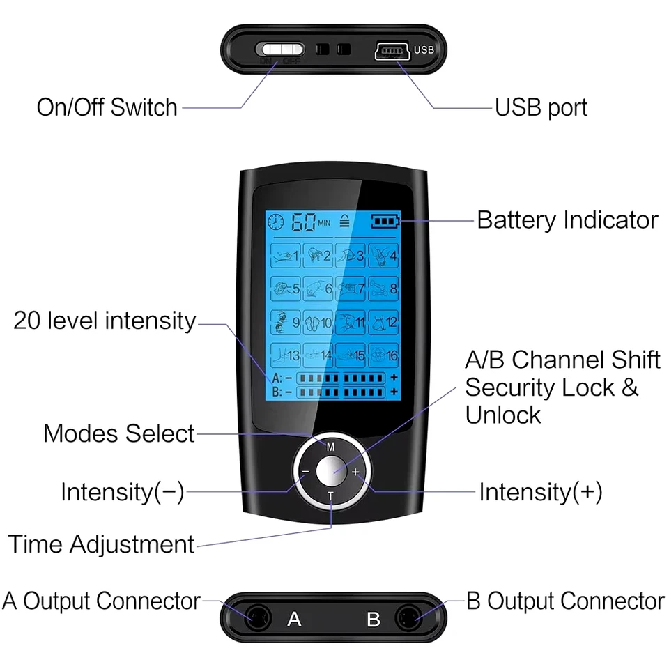 Électrostimulateur Musculaire Tens Anti-Douleur EMS  16 programmes de massage - Photo 4/4