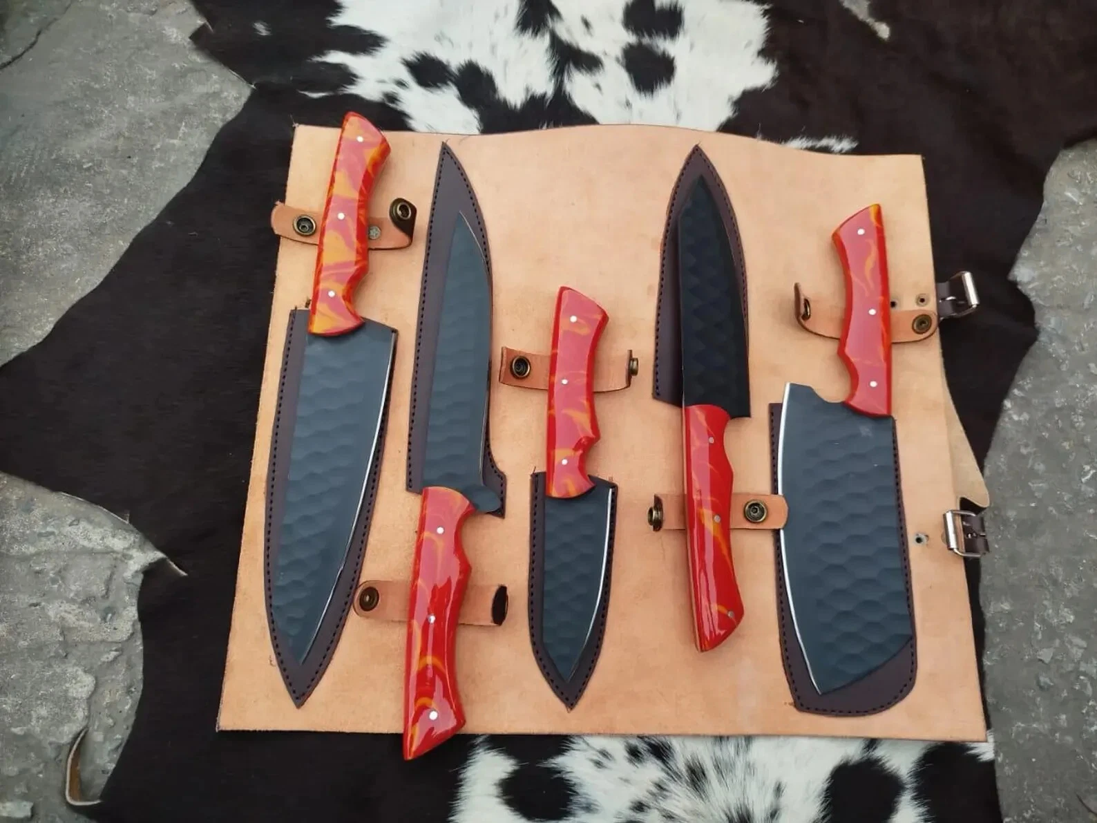 HAND FORGED CARBON STEEL CHEF KNIFE Set Kitchen Knives Best USA gifts