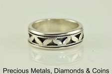 Sterling Silver 7mm Oxidized Zig Zag Spinner Band Stress Relief Ring 925 Sz: 7.5