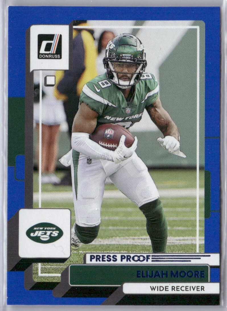 Elijah Moore 2022 Panini Donruss Blue Press Proof #140 New York Jets
