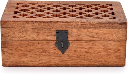 Deko-Holzkiste aus Mangoholz mit Klappdeckel Aufbewahrungsbox aus Holz, dekorativ - Bild 5 von 5