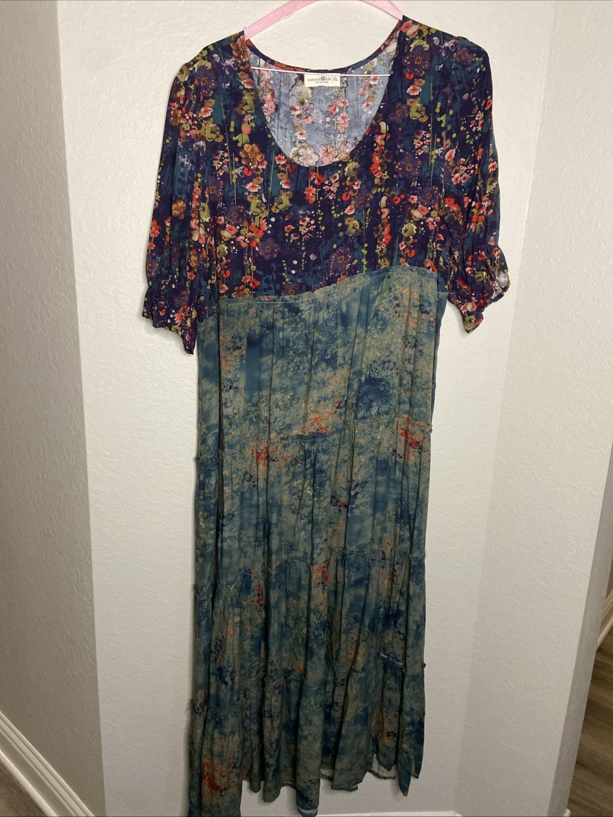 Natural Life Floral Tiered Dress Boho Cottagecore Size XL Indie