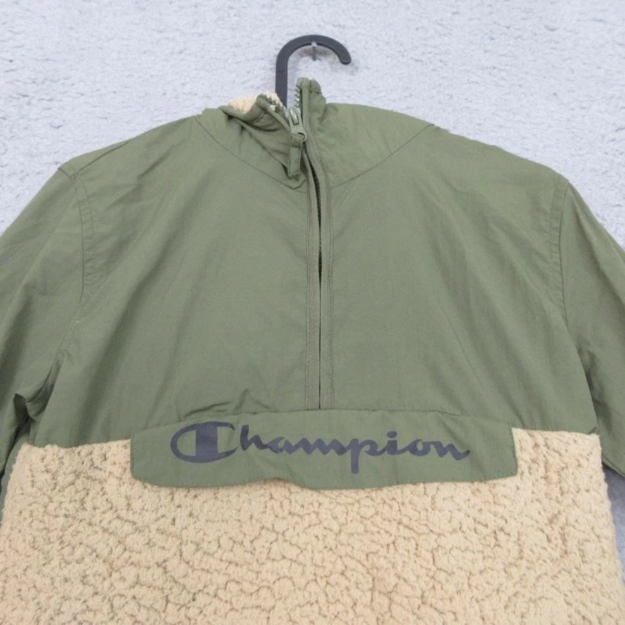 Champion Jacket Youth Medium 10/12 Green Hooded Sherpa Half Zip Anorak Pullover - Image 3 of 4