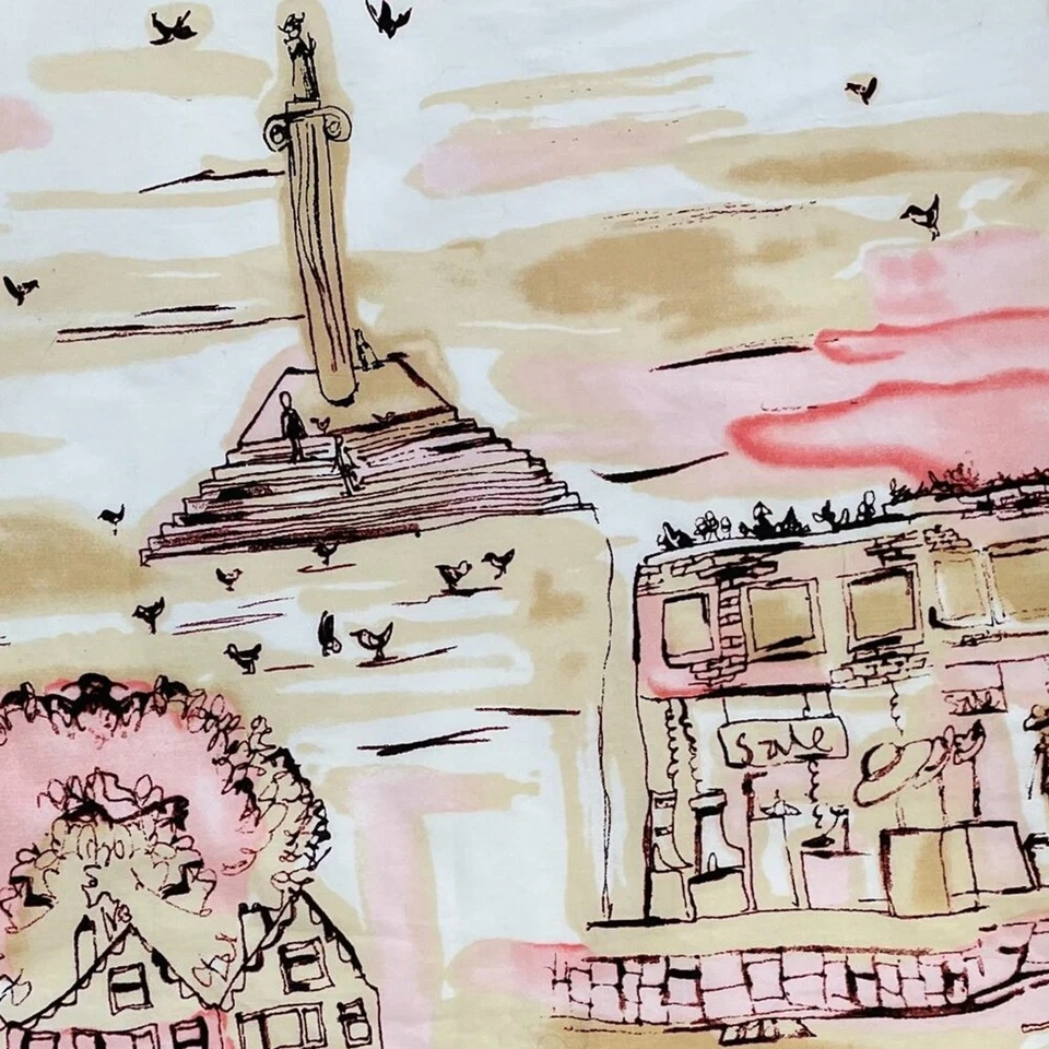 Falda Valerie Stevens Algodón Línea A Pastel Acuarela Escena Ciudad, Rosa, Puesta de Sol 6 Foto 4 de 4