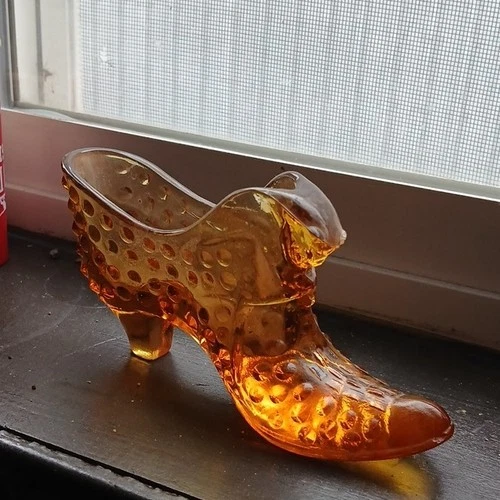 Collectable Vintage Amber Fenton Glass Hobnail Shoe