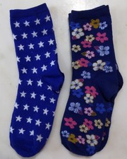 Two New Unbranded Pairs of M-sized Women  s Crew Socks, print on navy
